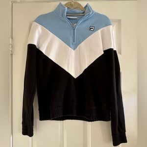 Fila Women's Black, White, and Light Blue Cinched Quarter Zip Sweatshirt